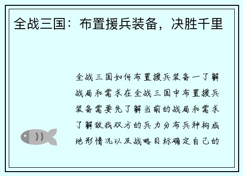 全战三国：布置援兵装备，决胜千里